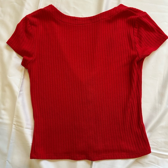 Reformation Red Ribbed Button-Up Top - Picture 2 of 4